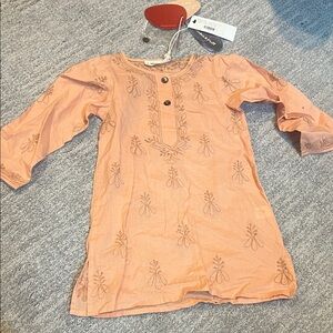 Misha And Puff Peach Embroidered Kids Dress